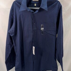 Van Heusen Men's Wrinkle Free Blue Striped Fitted Broadcloth Large 16.5 32/33